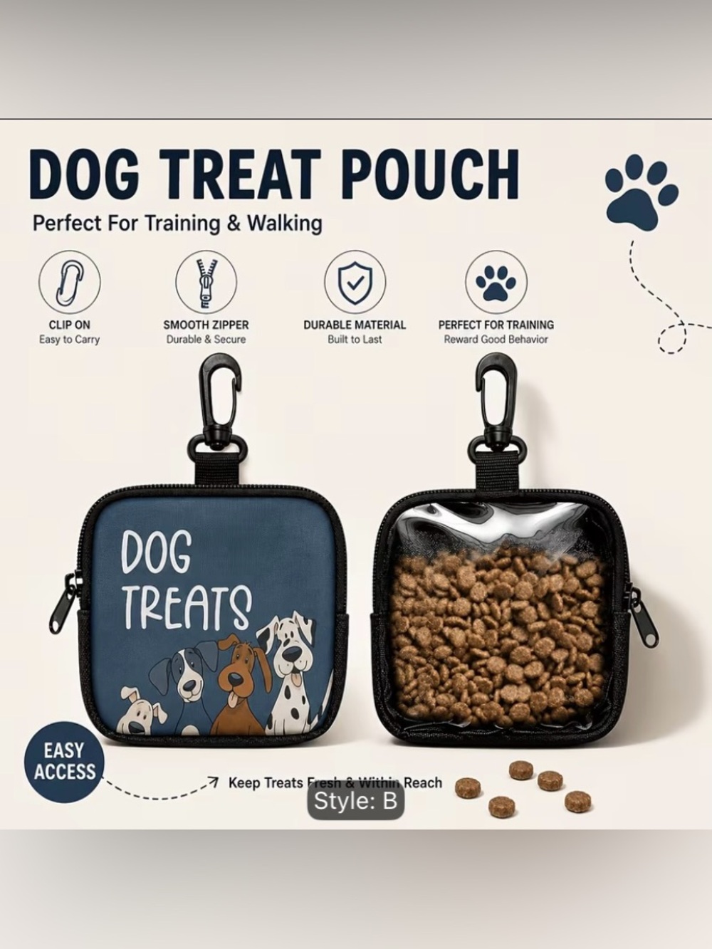 Amazon Dog Treat Pouch — Blue with Black Trim